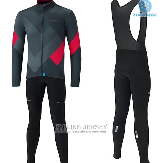 2019 Cycling Jersey Shimano Gray Red Long Sleeve And Bib Tight